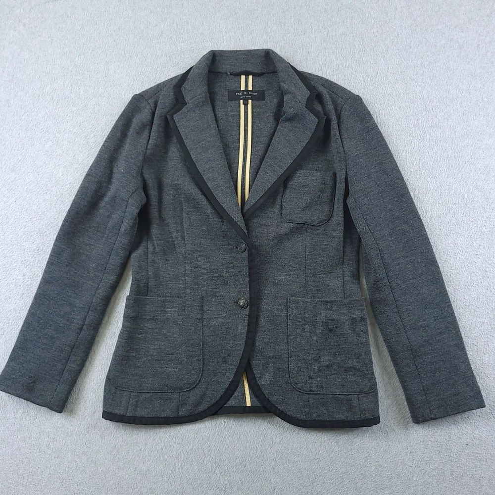 Rag & Bone Knit Blazer Womens M Gray Merino Wool Crest Button Jacket Preppy